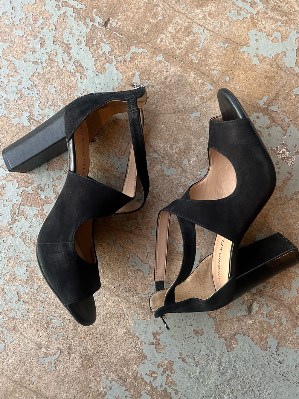 Antonio Melani Black Open Toe Block Heel Ankle Strap Heels 7.5 Capsule Wardrobe
